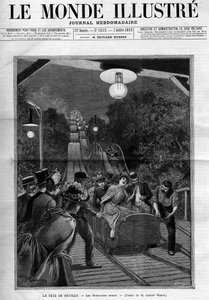 Achterbahn auf dem Fest von Neuilly-sur-Seine, Juli 1888. Titelblatt der Zeitung „Die illustre Welt“ von French School