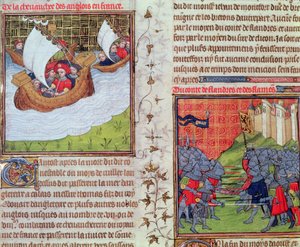Die Engländer auf See und die Schlacht der Männer von Gent und des Grafen von Flandern, Ende des 14. Jahrhunderts von French School