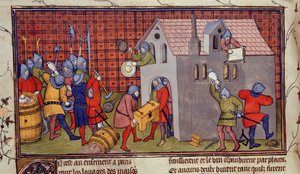 Royal MS 20 CVII f.41v, Plünderung eines Hauses (Pergament)