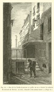 Rue de la Vieille-Lanterne und Gitter, wo 1855 die Leiche von Gérard de Nerval gefunden wurde, im selben Jahr abgerissen von French School