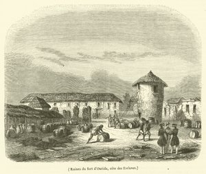 Ruinen des Forts von Oueida, Sklavenküste (Gravur)