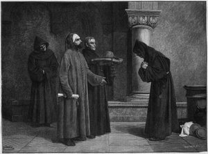 Heiliger Bonaventura (Giovanni di Fidanza, bekannt als Doctor Seraphique, San Bonaventura) (1221-1274) erhält den Kardinalshut. Er wurde 1273 von Gregor X. zum Kardinalbischof von Albano geweiht. Gravur von Bauchart nach einem Gemälde von Santar. von French School