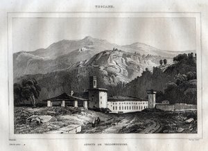 Santa Maria di Vallombrosa Benediktinerabtei in der Gemeinde Reggello, Toskana - Vallombrosa Abtei - Gravur aus „Italien malerisch“ - Historische und beschreibende Malerei Italiens von M. de Norvins, Ch. Nodier 1834-1836