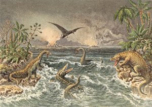 Szene der primitiven Welt während der Sekundärperiode