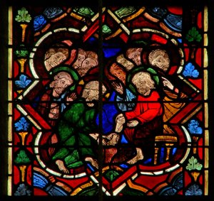 Szene im Ostfenster, Darstellung von Christus wäscht seinen Jüngern die Füße von French School