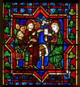 Szene im Ostfenster, Darstellung einer Szene aus dem Leben der Heiligen Katharina: mit den Philosophen