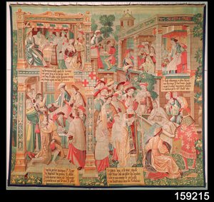Szenen aus dem Leben des hl. Remigius (gest. 533), Bischof von Reims: Das Wunder des Testaments des reichen Mannes und die Auferstehung eines Toten, 1531 von French School