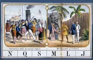 Szenen mit Passepartout und Phileas Fogg in Indien, Ill. aus dem Spiel „Die Weltreise“ von Jules Verne, n.d. späte 19. Jahrhundert.