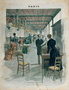 Schulheftumschlag mit Betreibern der Telefonzentrale des Bureau Central de l