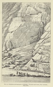 Skulpturen und Inschrift in Behistun (Gravur) von French School