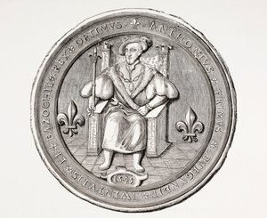 Siegel des Königs der Basoche, des Anführers der Gilde der Gerichtsschreiber des Pariser Gerichtssystems, aus Les Arts au Moyen Age, veröffentlicht 1873 von French School