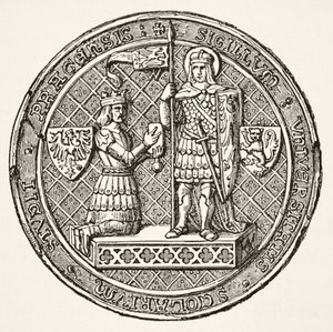 Siegel der Universität Prag, aus Wissenschaft und Literatur im Mittelalter von Paul Lacroix, veröffentlicht in London 1878 von French School