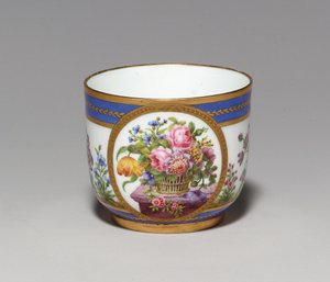 Sevres Beau Bleu Zuckerdose, Malerzeichen für Nicquet, Vergolderzeichen für Vande, 1789