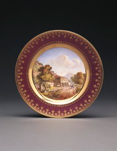 Sevres fond pourpre topographischer Teller
