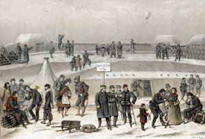 Belagerung von Paris im Jahr 1870 während des Krieges 1870-1871. Die Soldaten bereiten die Verteidigung der Stadt vor: Man sieht einen Soldaten im Bunker. von French School