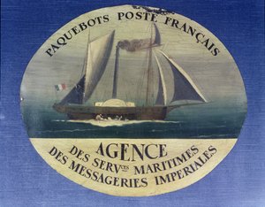 Schild für den Postbootdienst der Agence des Services Maritimes des Messageries Imperiales von French School