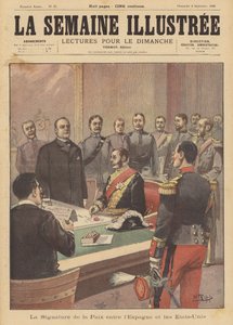 Unterzeichnung eines Friedensprotokolls zur Beendigung der Feindseligkeiten im Spanisch-Amerikanischen Krieg, Washington DC, 12. August 1898 von French School