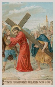 Simon von Kyrene hilft Jesus, das Kreuz zu tragen. Die fünfte Station des Kreuzwegs