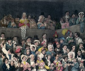 Zuschauer applaudieren im Theater, graviert von Benard und Frey, 1837