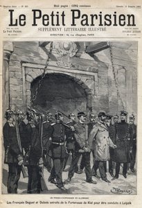Spionageprozess in Deutschland: Die Franzosen Daguet und Dubois werden von der Festung Kiel nach Leipzig gebracht. In der Zeitung Le Petit Parisien am 10.12.1893 (Gravur) von French School