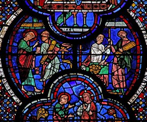St. Johannes Fenster: Das Wunder der Verwandlung von Stöcken in Gold