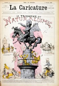 Statue von Emile Zola, „Der Triumph des Naturalismus“ - in „Die Karikatur“ vom 07.02.1880. von French School