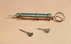 Spritze erfunden von Charles-Gabriel Pravaz (1791-1853) im Jahr 1853 mit verschiedenen Nadeln