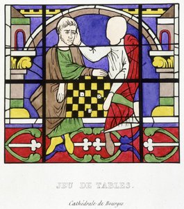 Tischspiel. Faksimile eines mittelalterlichen Glasfensters in „Histoire de la peinture sur verre“ von Ferdinand de Lasteyrie