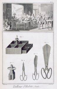 Schneider, aus der Encyclopedie des Sciences et Metiers von Denis Diderot (1713-84) veröffentlicht ca. 1770 von French School