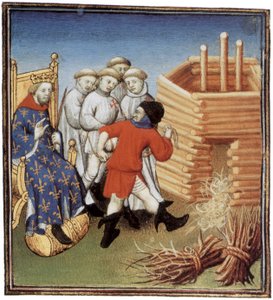 Templer werden unter dem Blick des französischen Königs Philipp IV. der Schöne im Jahr 1310 hingerichtet, Illustration