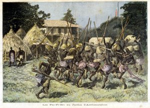 Die Afrikaner Pai-Pi-Bri im Garten der Akklimatisation - in „Le Petit Journal“ vom 05.08.1893 (Gravur) von French School