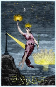Die Allegorie des Lichts - Gravur in "Sciences made available to everyone - physics and chemistry" von Alexis Clerc - Ende 19. Jahrhundert - Privatbesitz von French School