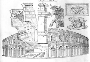Die Arena von Nimes, Illustration aus Discours historial de lantique et illustre cite de Nismes von Jean Poldo d