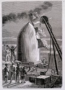 Die Ankunft des Projektils in Stone-Hill - in „Von der Erde zum Mond“ von Jules Verne von French School