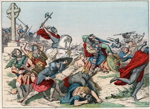 Die Schlacht von Poitiers am 25. Oktober 732, gewonnen von Karl Martell - Die Schlacht von Poitiers, 25. Oktober 732, gewonnen von Karl Martell (688-741) - Gravur aus dem Ende des 19. Jahrhunderts in „Nos Gires Nationales - Bilder und Erzählungen“.