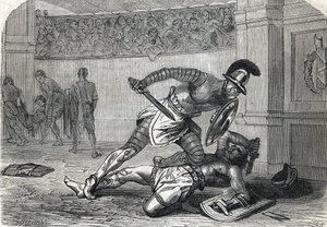 Die Schlacht der Gladiatoren in der Arena (Gravur) 1864