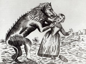 Das Biest von Gévaudan greift ein junges Mädchen an