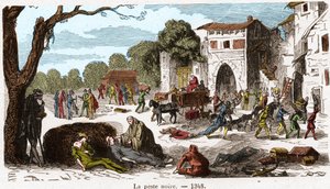Die Schwarze Pest im Jahr 1348. Gravur in "Histoire De France En Cent Tableaux" von Paul Lehugeur, 1891.