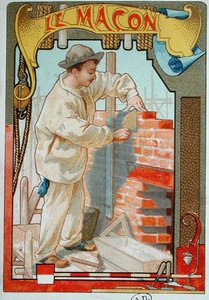 Der Maurer, Illustration aus einem Buch über Handwerke, ca. 1899 von French School