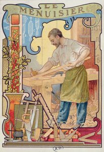 Der Zimmermann, Illustration aus einem Buch über Handwerke, ca. 1899