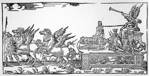 Der Wagen des Ruhms, Teil des Triumphs von Henri II., veröffentlicht 1551 von French School