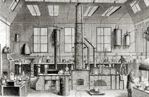 Das Chemielabor einer Schule in Paris, aus Almanach du Magasin Pittoresque, 1870 von French School