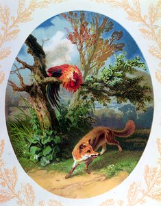 Der Hahn und der Fuchs, Illustration nach der Fabel von Jean de la Fontaine, ca. 1860-80