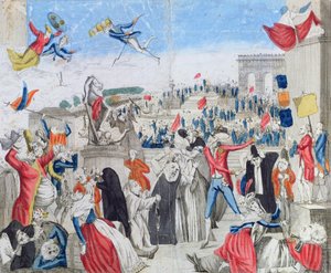 Die verzweifelten Aristokraten beobachten das Fete de la Federation auf dem Champs de Mars, 14. Juli 1790, ca. 1790 von French School