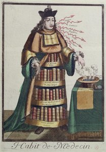 Der Arzt, ein allegorisches Kostümdesign, nach einem Bild, das von einem Mitglied der Familie Larmessin graviert wurde, ca. 1640-84