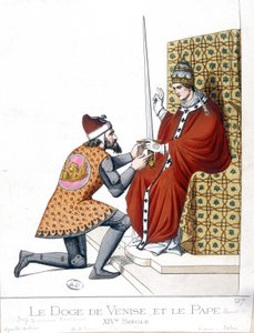 Der Doge von Venedig und der Papst im 14. Jahrhundert - Gravur