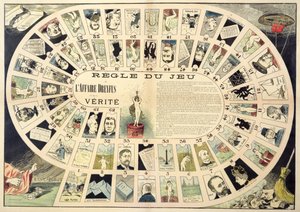 Das Dreyfus-Affäre-Spiel, mit Porträts der beteiligten Personen, späte 19. Jahrhundert von French School