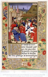 Die Schöffen von Paris tragen das Baldachin, als König Ludwig XI. 1461 in die Stadt einzieht (NB: Philipp der Gute, Herzog von Burgund, hatte Paris verlassen, um den Monarchen zu treffen) von French School