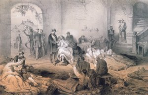 Der Kaiser Napoleon III. besucht verwundete Soldaten nach der Schlacht von Solferino, 24. Juni 1859