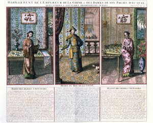 Der Kaiser von China und zwei Edelfrauen, Illustration aus einem Nachdruck von China Monumentis von Athanasius Kircher (1601-80)